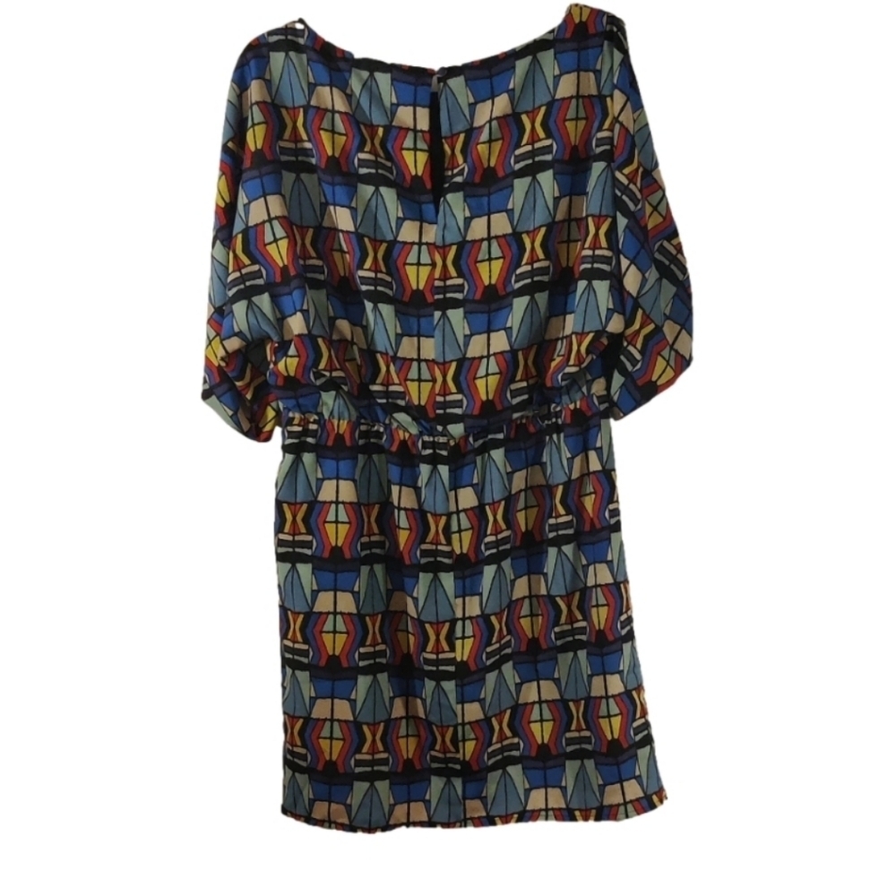 Jessica Simpson Dolman Slit Sleeve Multi Print  Crepe De Chine Blouson Dress NWT - Picture 4 of 8